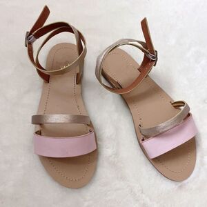 Summer sandals wrap ankle flats pink with rose gold size 7.5